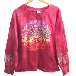 Disney Coco Dia De Los Muertos Scull Maroon Tie-Dye Cotton Pullover Sweatshirt L